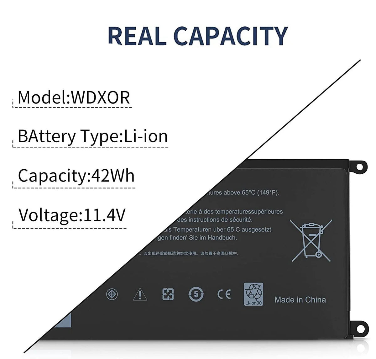 P69G Inspiron WDX0R 13 P75F Battery 5368 5567 5568 7368 7569 For WDXOR 15