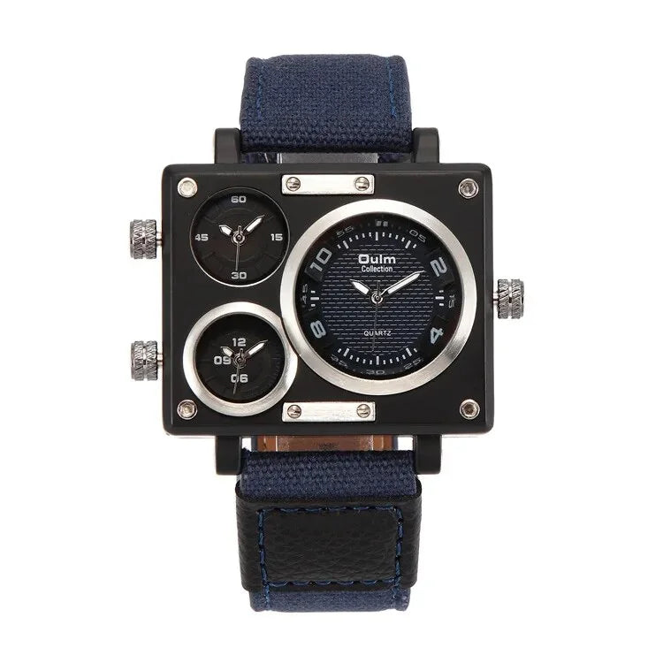 Luxury Casual Watches 3 Brand Watch design Zone Men Quartz Fashion Men's Square Face Watches Blue Time Unique Big New Designer