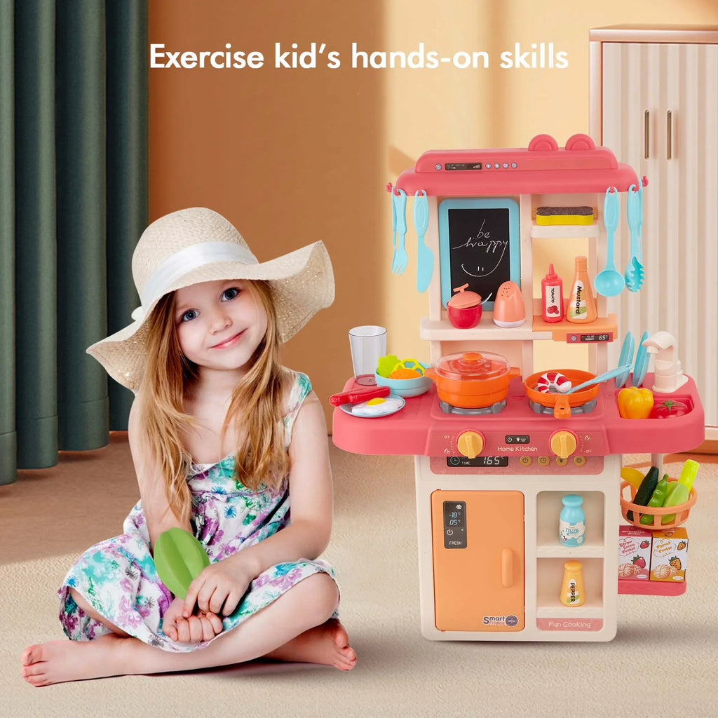 Toys Play for with 42-Pack Set Educational Toddler Sounds Kitchen Toddlers, for Real Food, Boys, Preschool Set Accessories Toy Pretend Kids Pink and Lights, Toys Kitchen Girls for