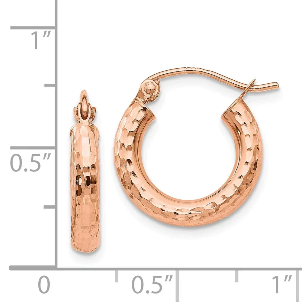 Polished Hoop Earrings; Real Tube Gold for Small Lightweight Rose 14kt for Teens; Adults Diamond-cut Men and Women and